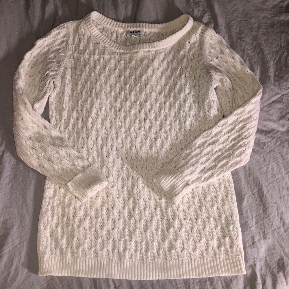 white textured sweater